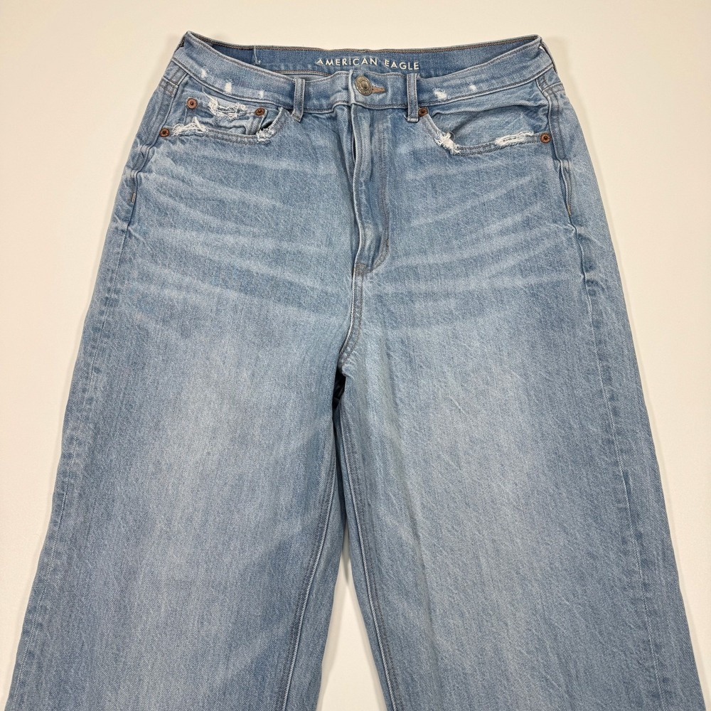 American Eagle Baggy Jeans Womens US 10R 28x30 Light Wash Blue Distressed Denim - Picture 8 of 16